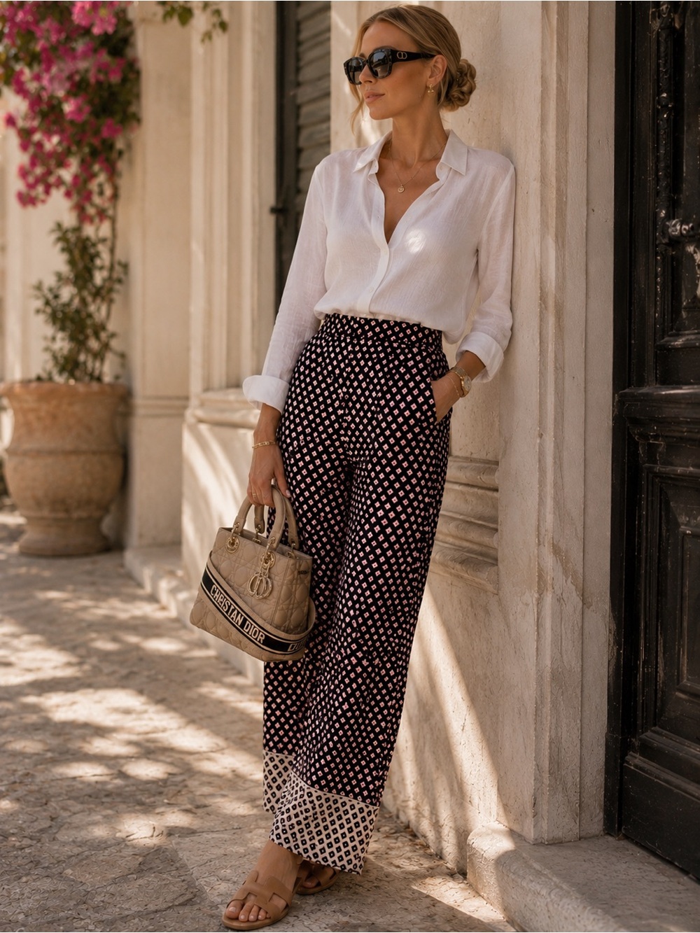 Zara Navy Geo Print Wide Leg Pants Size S Resort Pull On Pants